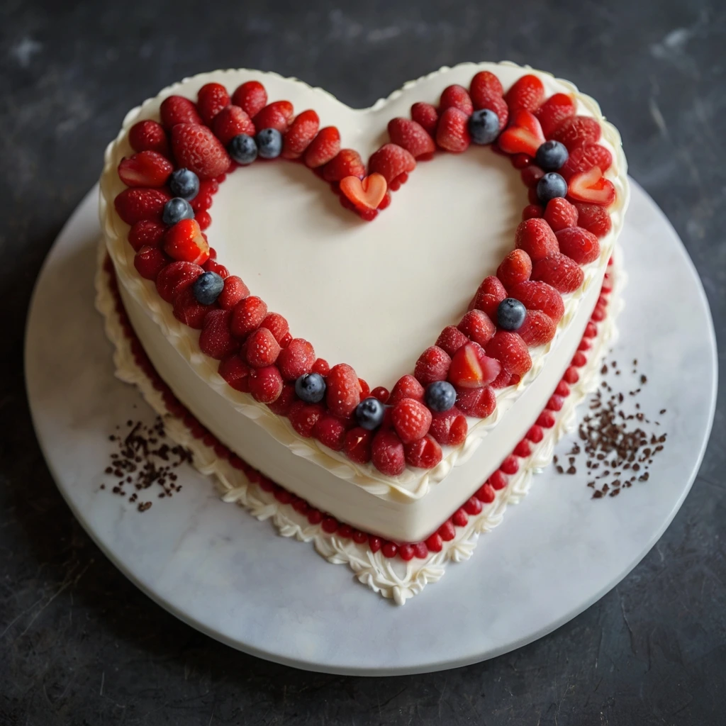 Heart-shaped cake decorated with pastel roses, intricate piping, and gold accents, perfect for a romantic celebration, Valentine's Day, or wedding cake.