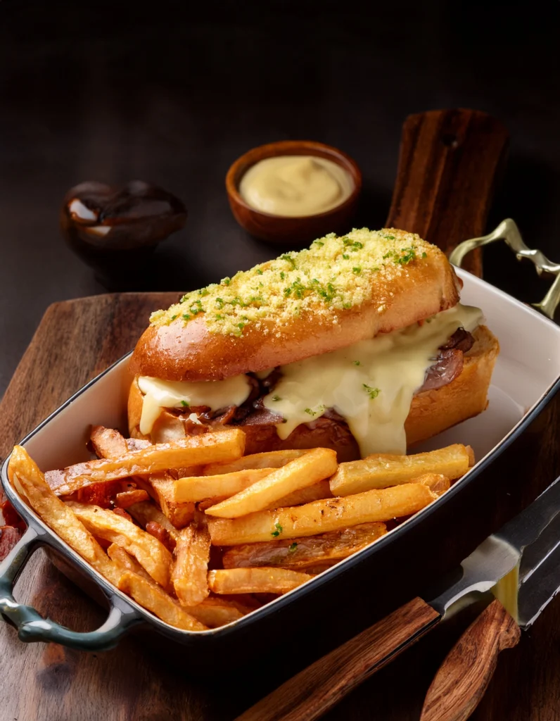 French Dip Sandwiches Golden fries tossed